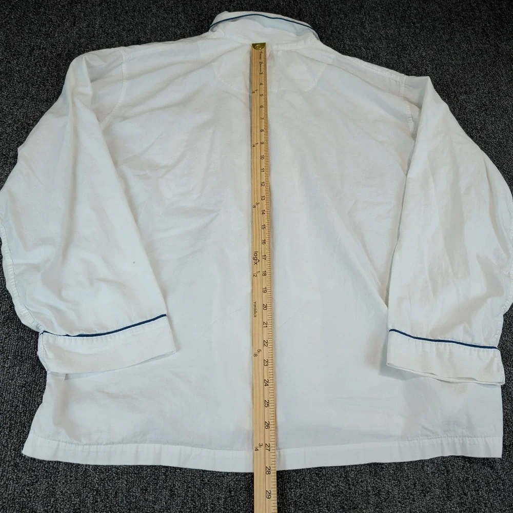 Brooks Brothers Classic Pajama Top Men Large White Cottn Navy Piping Sleep Shirt